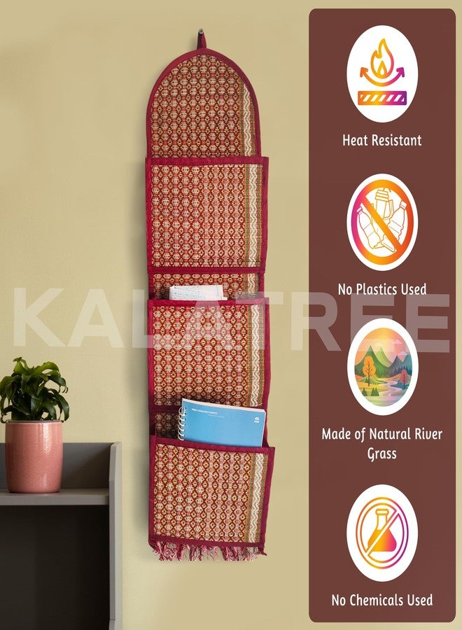 KalaTree River Grass Wall Hanging Organizer for Home Decor | Handwoven Magazine & Letter Holder | Eco-Friendly Korai Grass | 3 Pockets Foldable Vibrant - Image 5